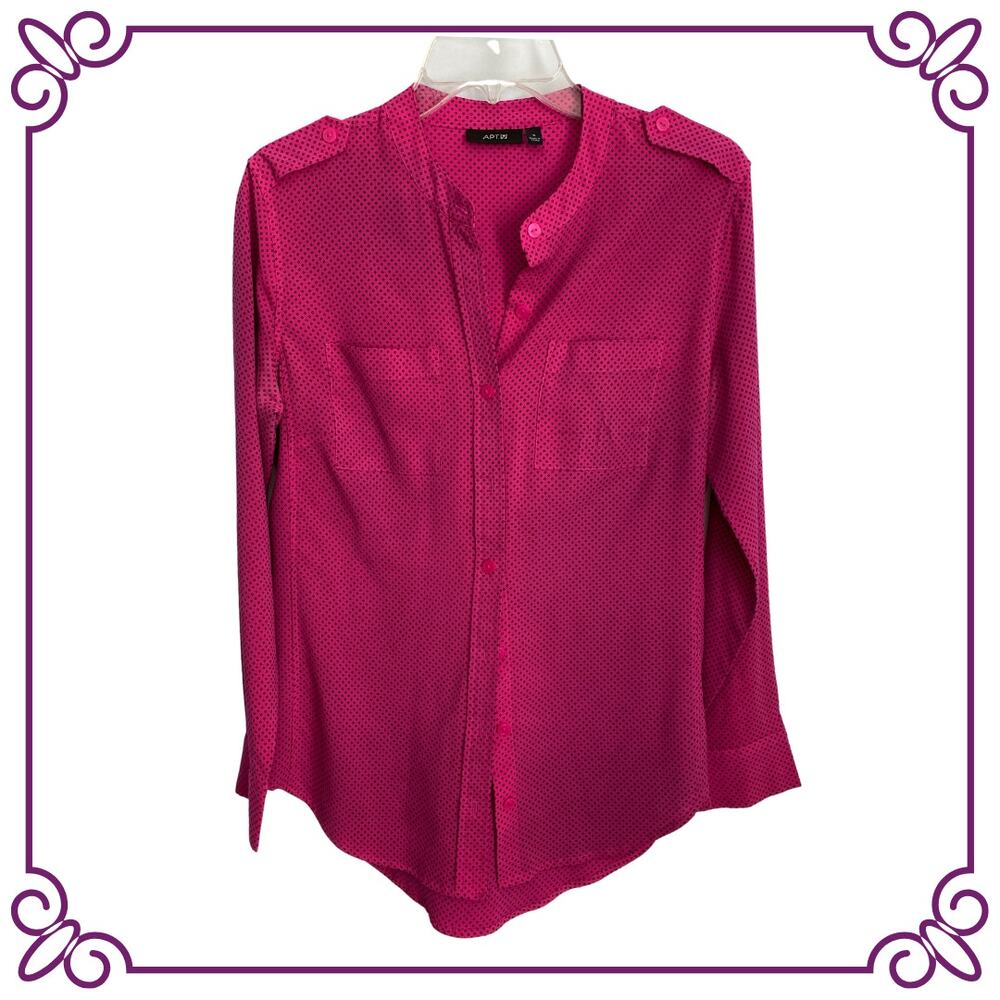 Apt. 9 Long Sleeve Button Front Mandarin Collar Tailored Blouse Small